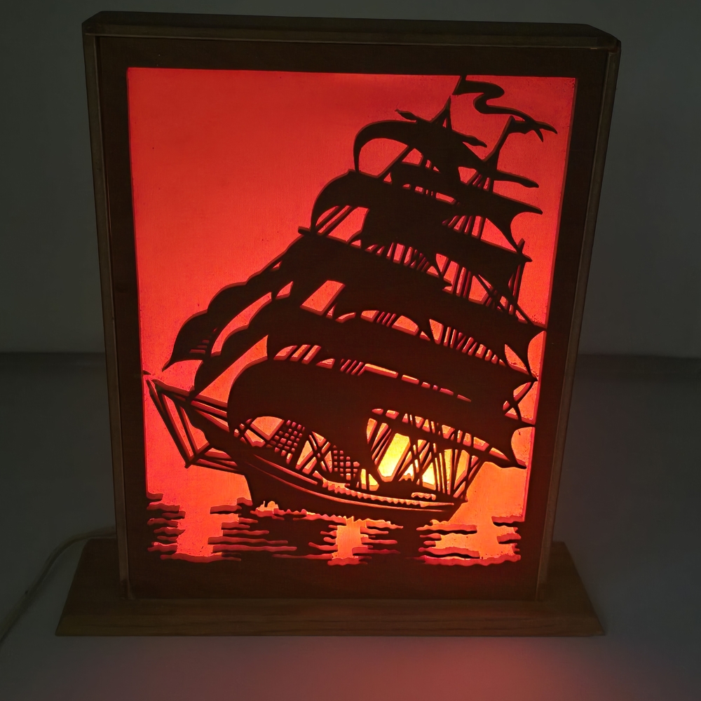 Nautical WoodennRed Ship Silhouette Lamp